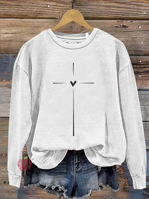 Christian Cross Printed Casual Sweatshirt