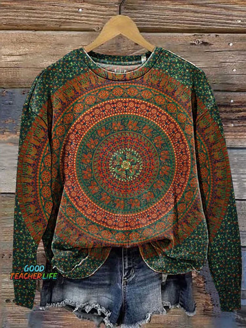 Retro Ethnic Totem Pattern Love and Peace Art Print Casual Sweatshirt