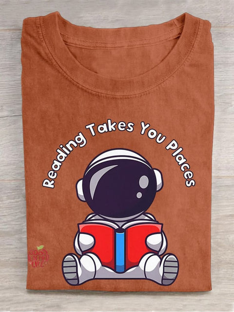 Reading Takes You Places Casual Print T-shirt