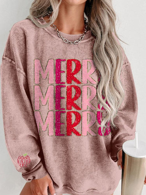 Christmas Merry Glitter Women's  Casual Print Corduroy Sweatshirt