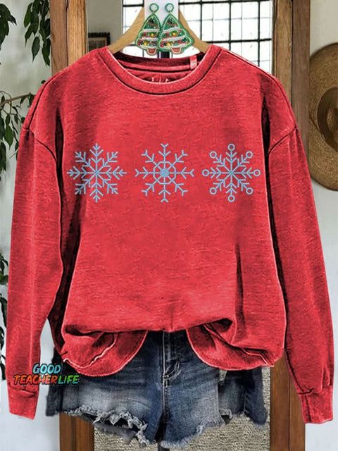 Snowflakes Winter Christmas Casual Print Sweatshirt