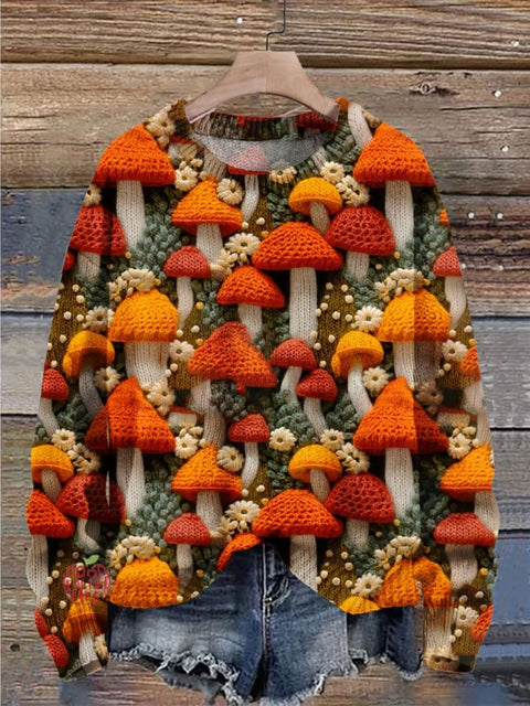 Christmas Gift Mushroom Art Print Knit Pullover Sweater