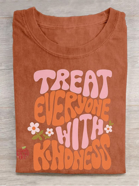 Treat Everyone with Kindness Pink Teacher Casual Print T-shirt