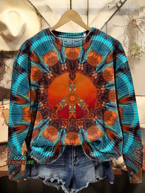Retro Ethnic Totem Pattern Love and Peace Art Casual Sweatshirt