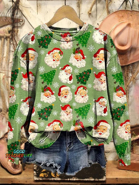 Lovely Christmas Santa Tree Art Print Casual Sweatshirt