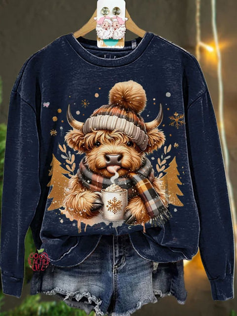 Christmas cute highland cow Casual  Sweatshirt