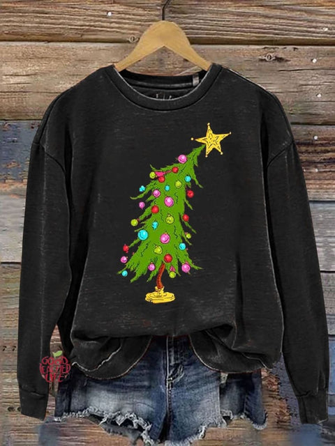 Cute Christmas Tree Print Casual Long Sleeve Sweatshirt