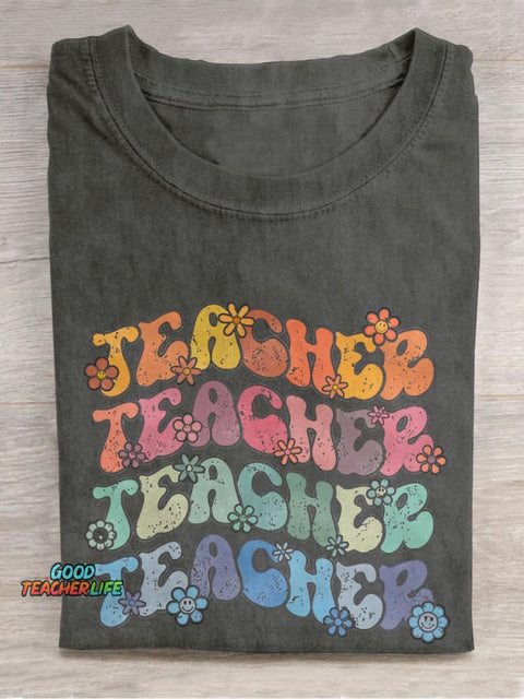 Teacher Back To School Casual Print T-shirt