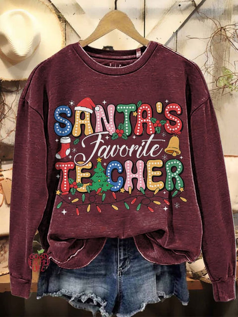 Santa's Favorite Teacher Merry Christmas Casual Sweatshirt