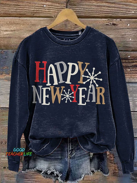 Happy New Year Casual Print Sweatshirt