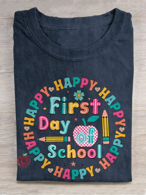 Happy Frist Day of School Casual Print T-shirt