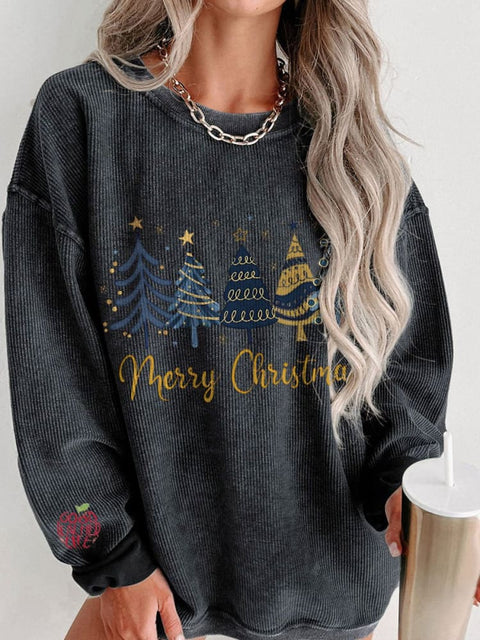 Women's Christmas Snowflake Casual Print Corduroy Sweatshirt