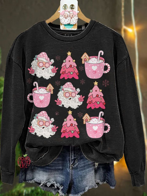 Retro Doodle Pink Christmas Casual Sweatshirt