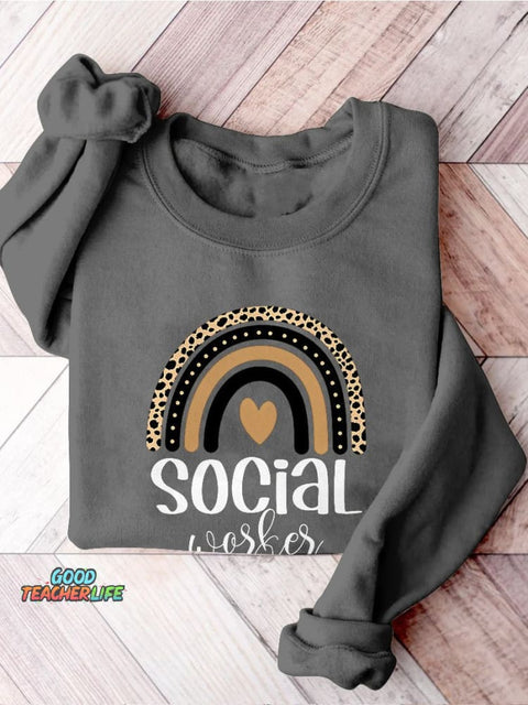 Social Worker Gift For Social Worker Rainbow Social Work Print Casual Sweatshirt