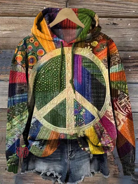 Hippie Style Peace Sign Patchwork Art Printed Casual Sweatshirt