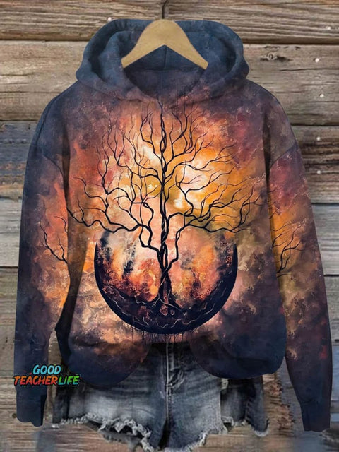 Retro Earth Tree Art Print Casual Sweatshirt