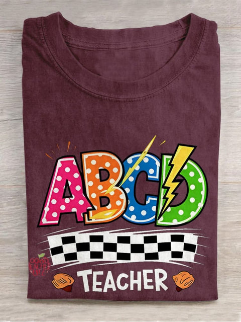 ABCD Teacher Casual Print T-shirt