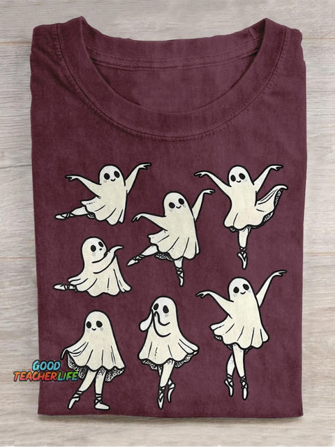 Ballet Ghost Ballet Dancer Spooky Dance Teacher Halloween Casual Print T-shirt