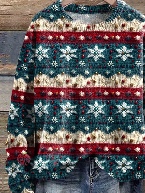 Christmas Art Print Knit Pullover Sweater