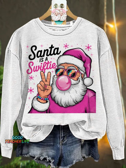 Santa Is A Swiftie Christmas Casual Print Sweatshirt