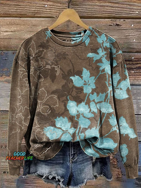 Retro Art Print Casual  Sweatshirt