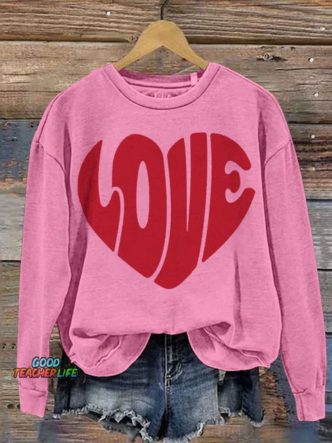 Valentines Day Funny Love Heart Print  Letter Print Casual Sweatshirt