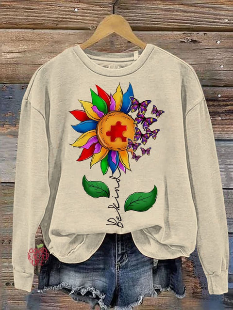 Be Kind And We'll Fly Like Butterflies Casual Print Sweatshirt