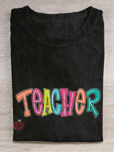 Teacher Colorful Casual Print T-shirt