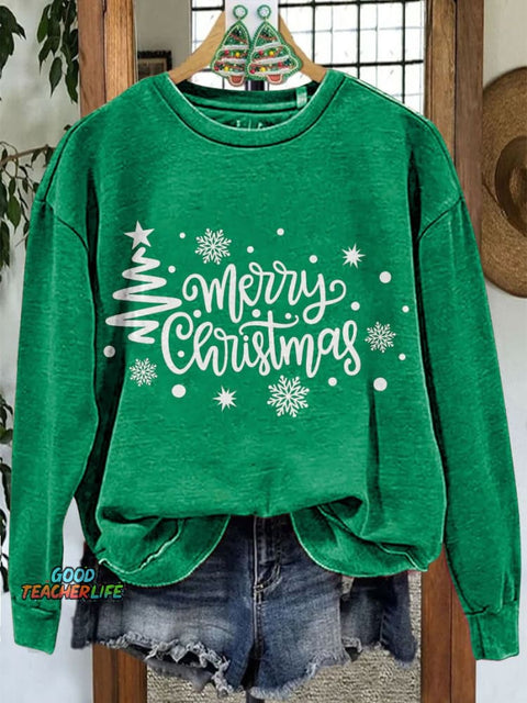 Merry Christmas Tree Christmas Casual Print Sweatshirt