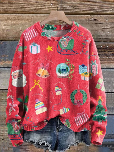 Christmas Pattern Art Print Knit Pullover Sweater