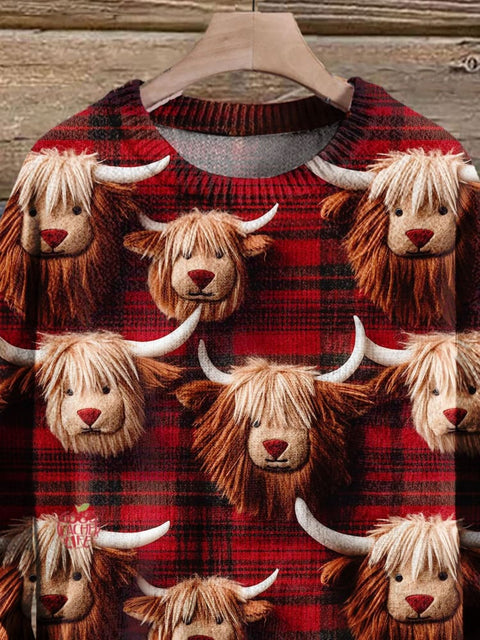 Christmas Gift Christmas Cow Art Print Knit Pullover Sweater