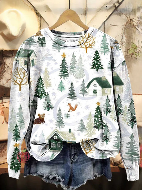 Christmas Tree Snow Fox Bear Casual Sweatshirt