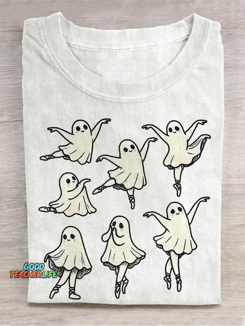 Ballet Ghost Ballet Dancer Spooky Dance Teacher Halloween Casual Print T-shirt