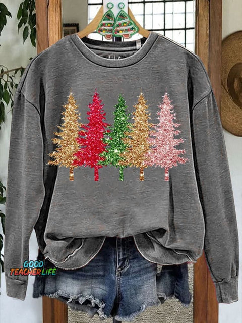 Christmas tree colorful sparkle glitter Casual  Sweatshirt