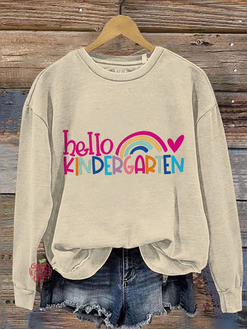 Hello Kindergarten Student First Day of School Casual Print Sweatshirt