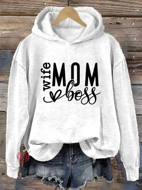 Mom Wife Boss  Casual Hoodie Sweatshirt