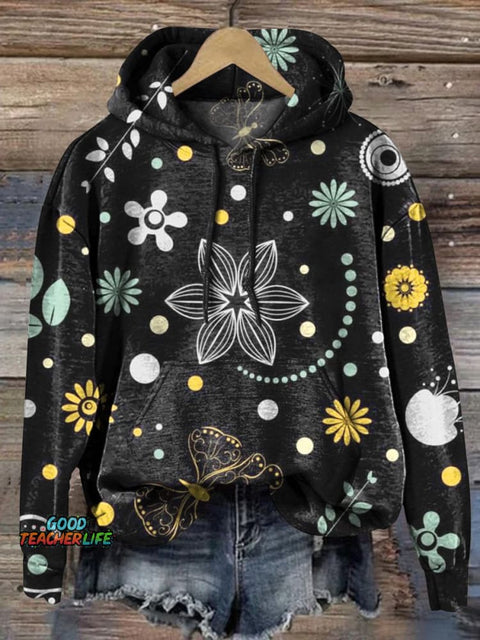 Floral And Butterfly Pattern Printed Casual Sweatshirt