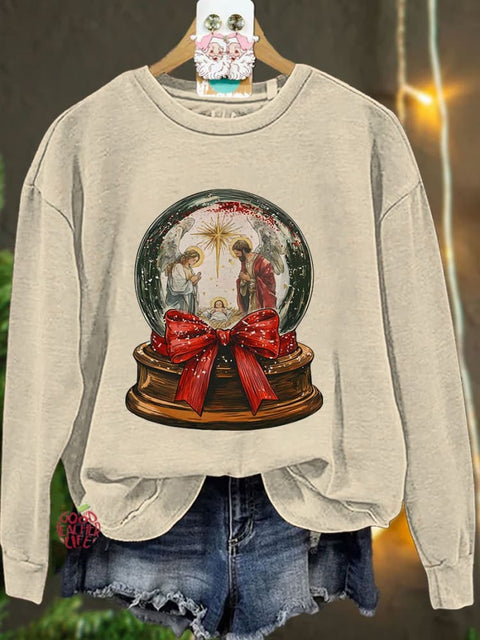 Jesus Christmas Bow Glitter Casual Sweatshirt