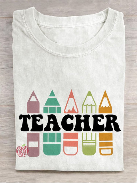 Teacher Casual Print T-shirt