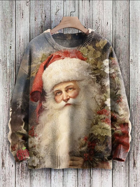 Santa Claus Print Knit Pullover Sweater