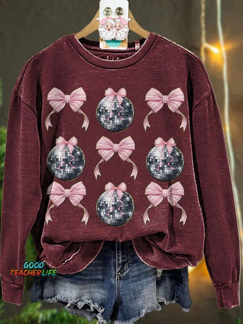New Year Pink Coquette Disco Ball Casual  Sweatshirt