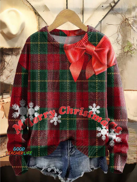 Christmas Art Print Knit Pullover Sweater