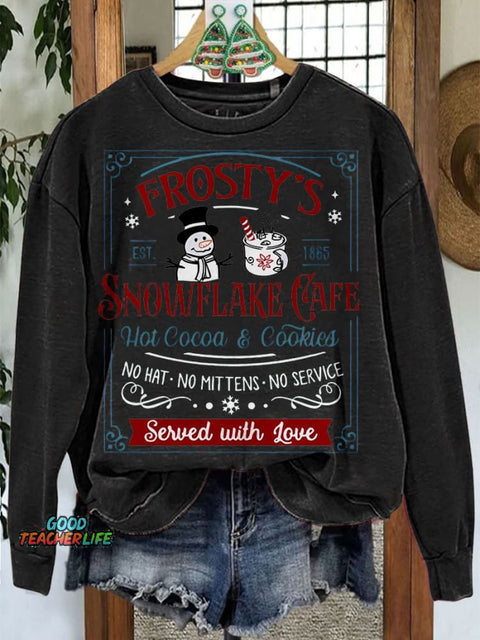 Snowflake Cafe Teacher Print Casual Sweatshirt