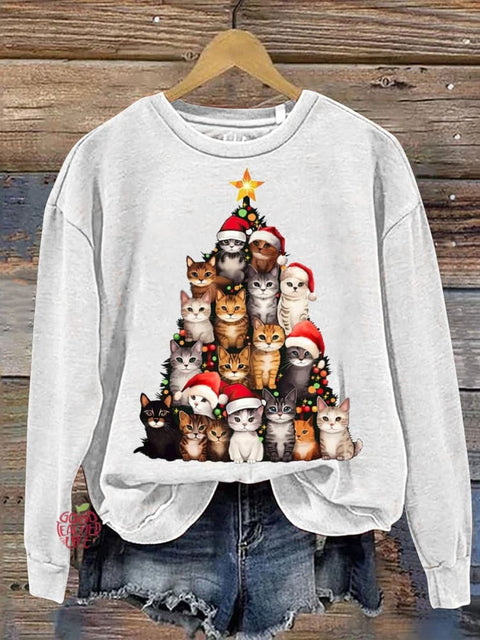 Christmas Cats Cosplay Christmas Tree Print Casual Sweatshirt