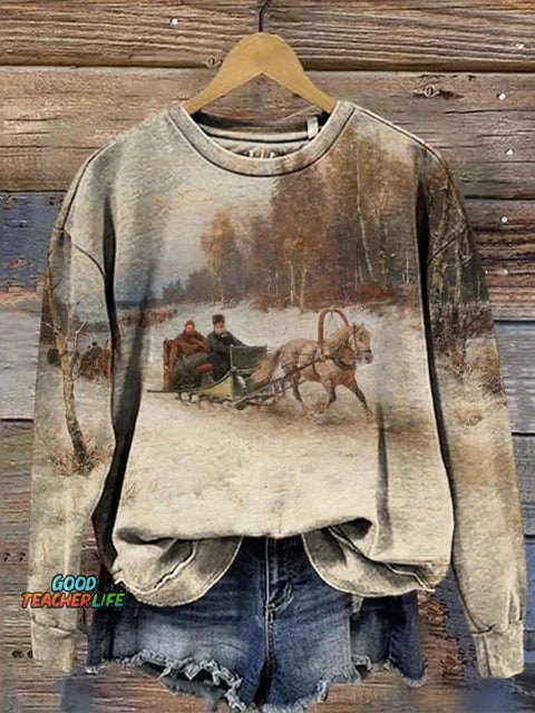 Cozy Retro Christmas Print Casual  Sweatshirt