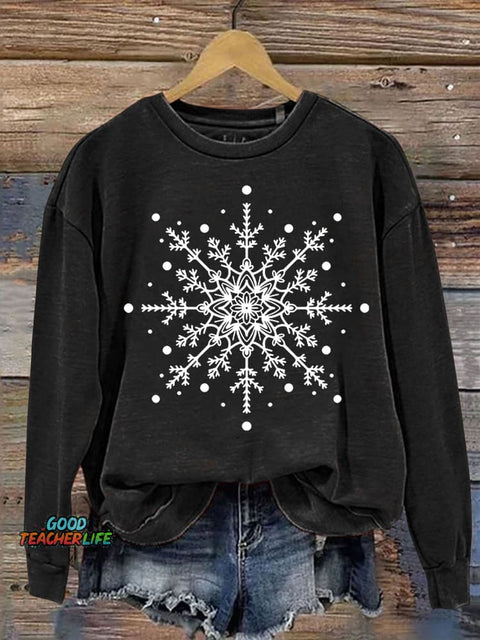 Snowflake Art Print Casual  Sweatshirt