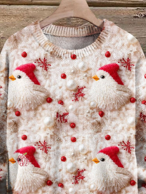 Christmas Gift Christmas Bird Art Print Knit Pullover Sweater