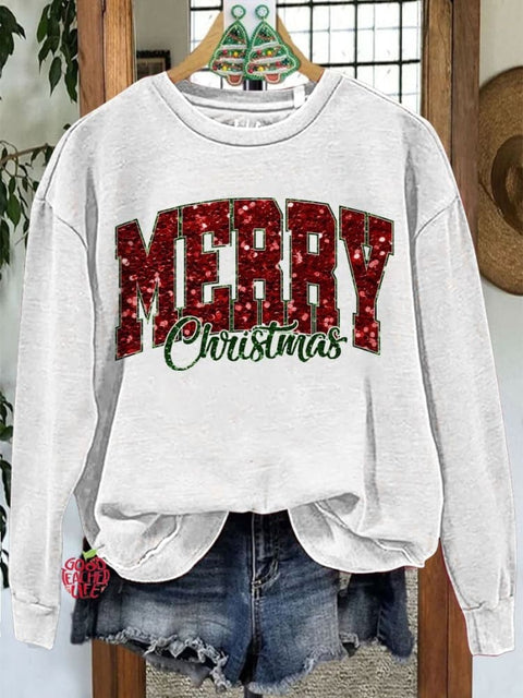 Classic Merry Christmas Contrasting Color Sweatshirt