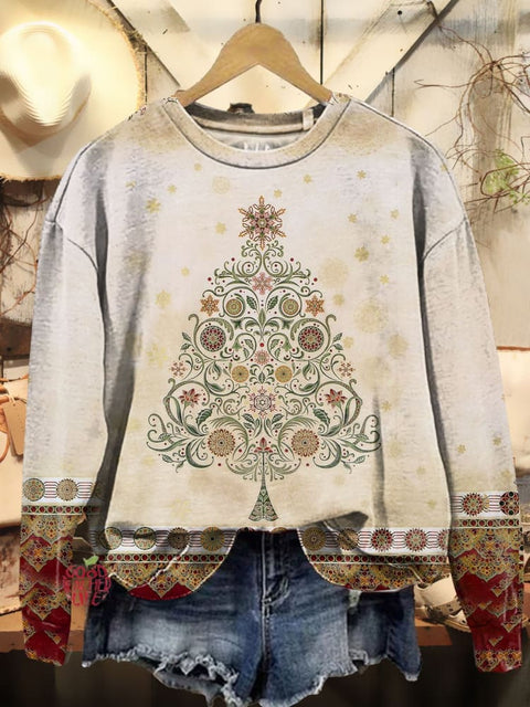 Women's Christmas Tree Art Print Casual Sweatshirt