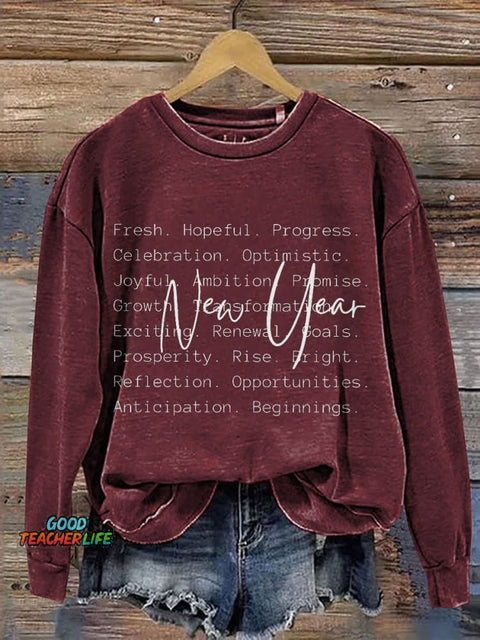 New Year Words Casual Print Sweatshirt